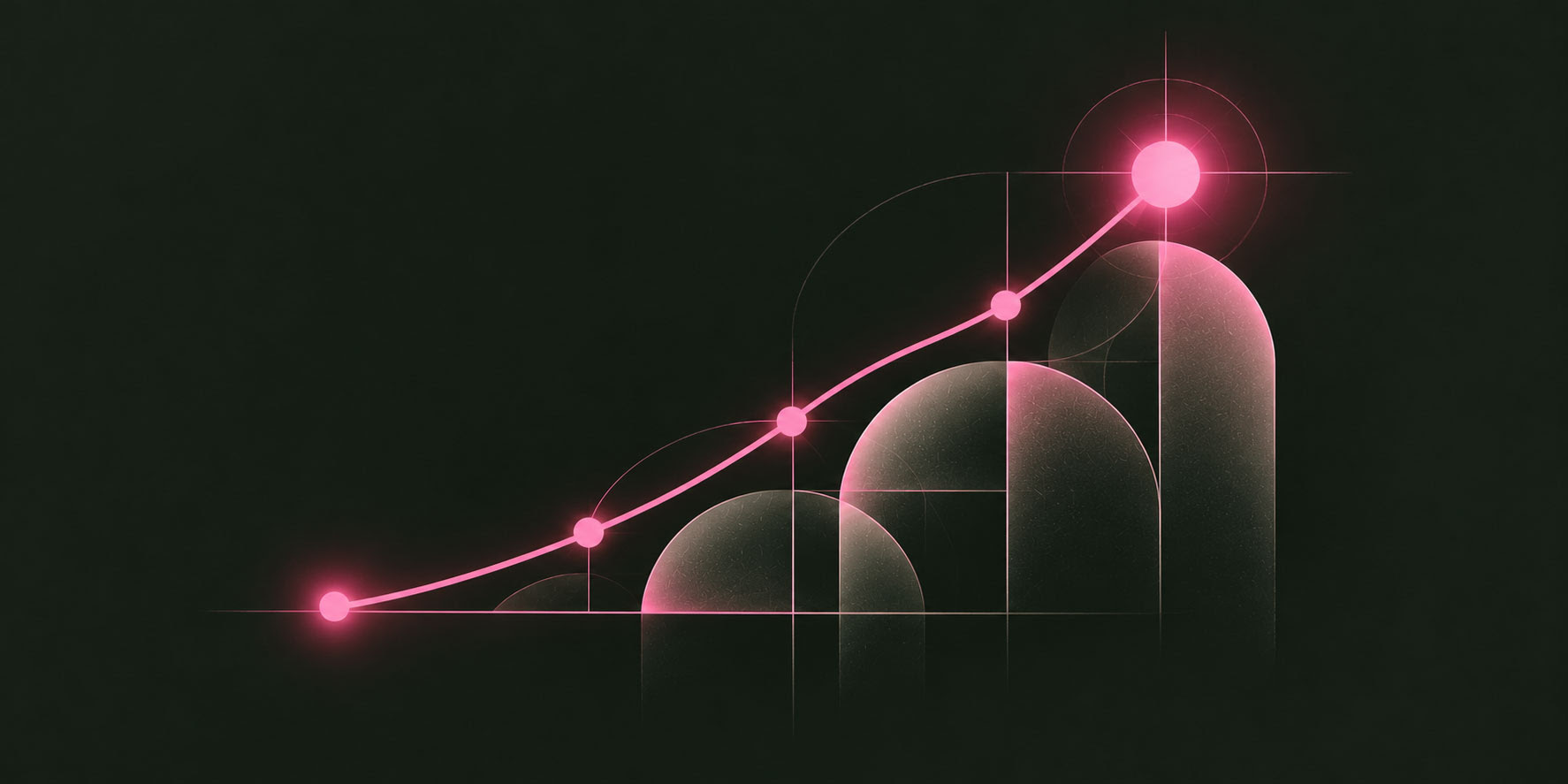 A pink line climbing through a run of rising arches, the artwork for Illicit Amplify